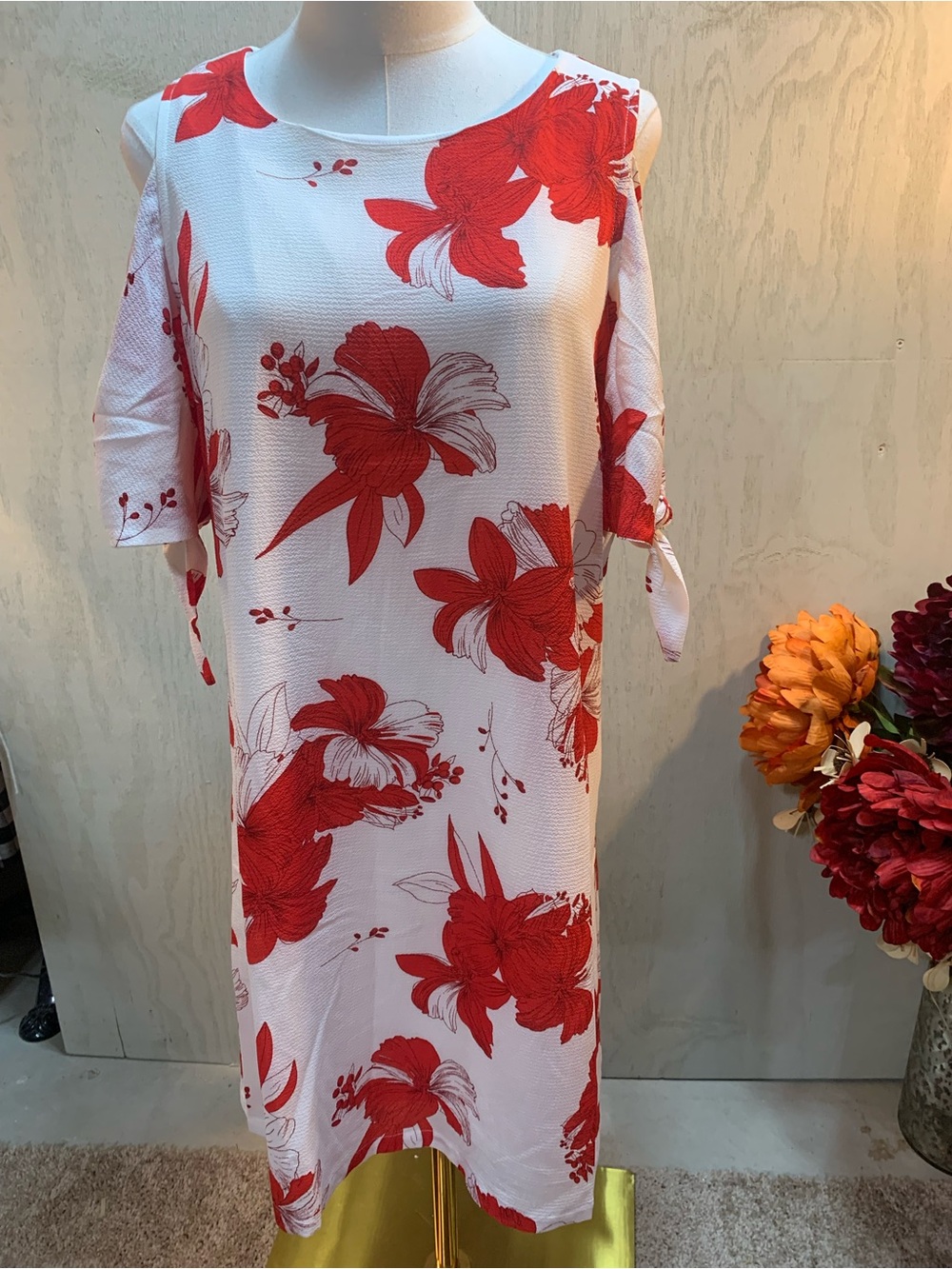 Simply Noelle White Dress with Bold Red Floral Print